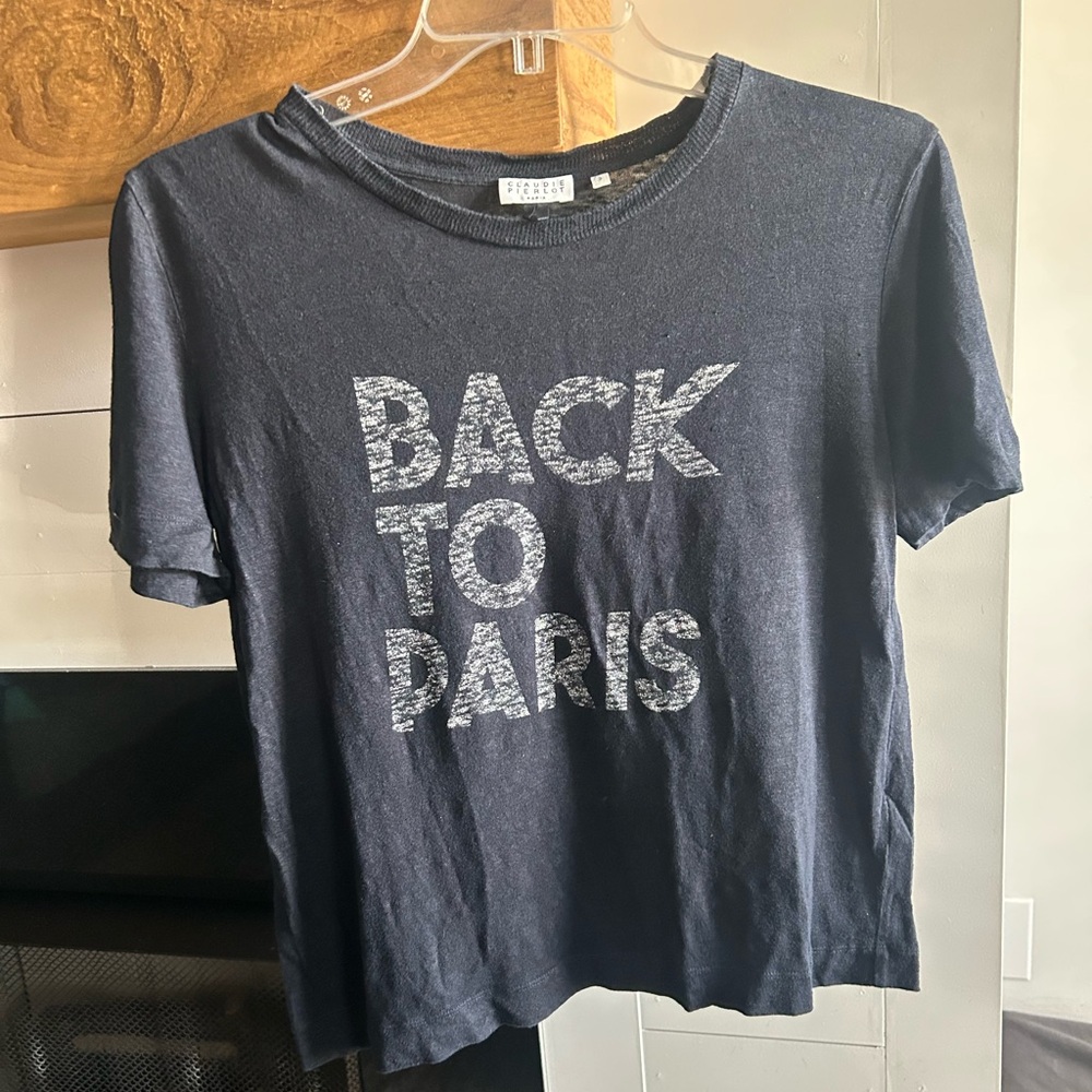 Claudie Pierlot Linen Paris Graphic Tee French Girl Euro Capsule Boxy T-Shirt M - Picture 4 of 11